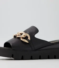 Sale Midas Shoes Razzy Black Leather Slides