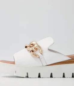 Best Sale Midas Shoes Razzy White Leather Slides