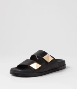 Clearance Midas Shoes Readings Black Leather Slides