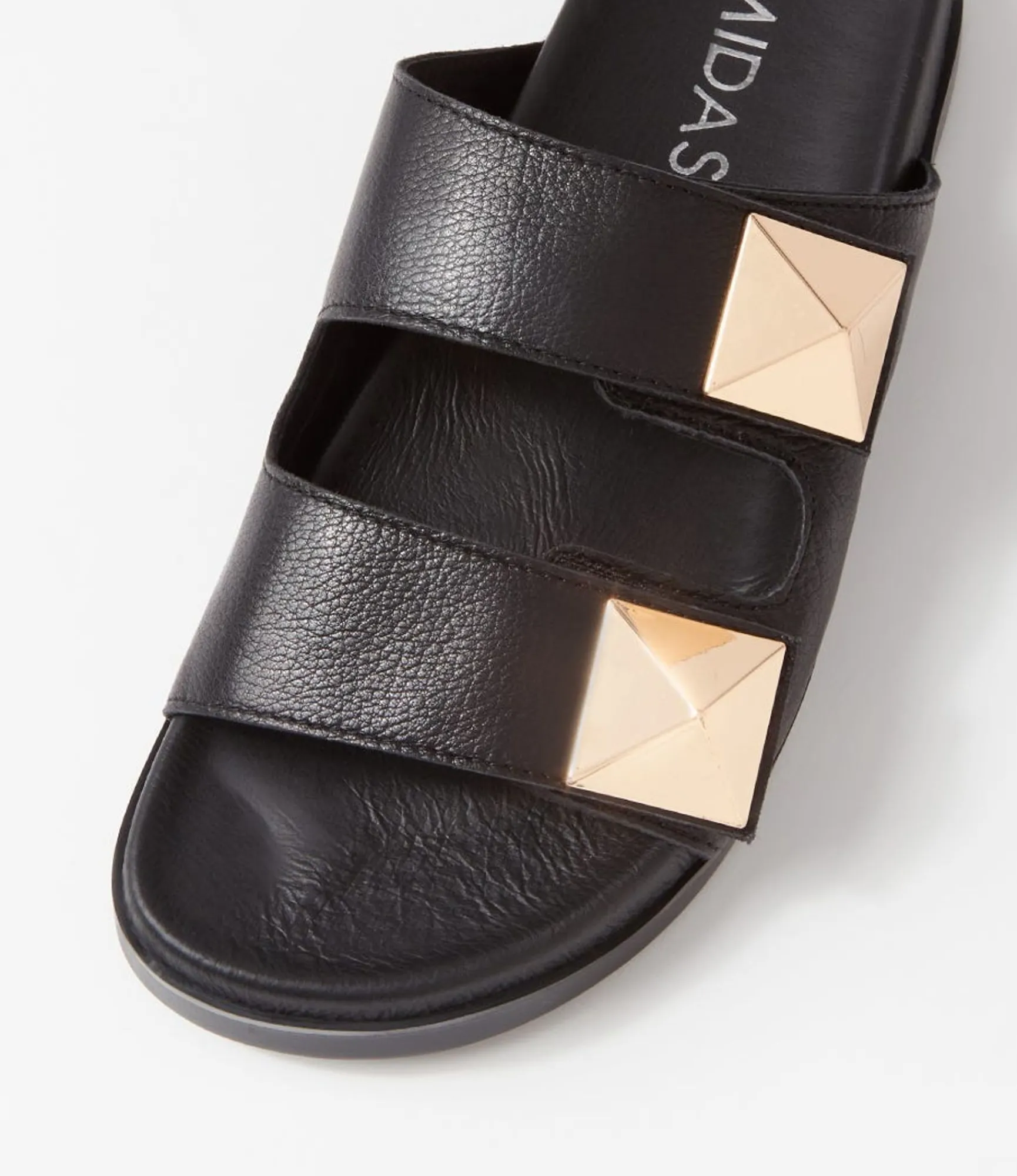 Clearance Midas Shoes Readings Black Leather Slides