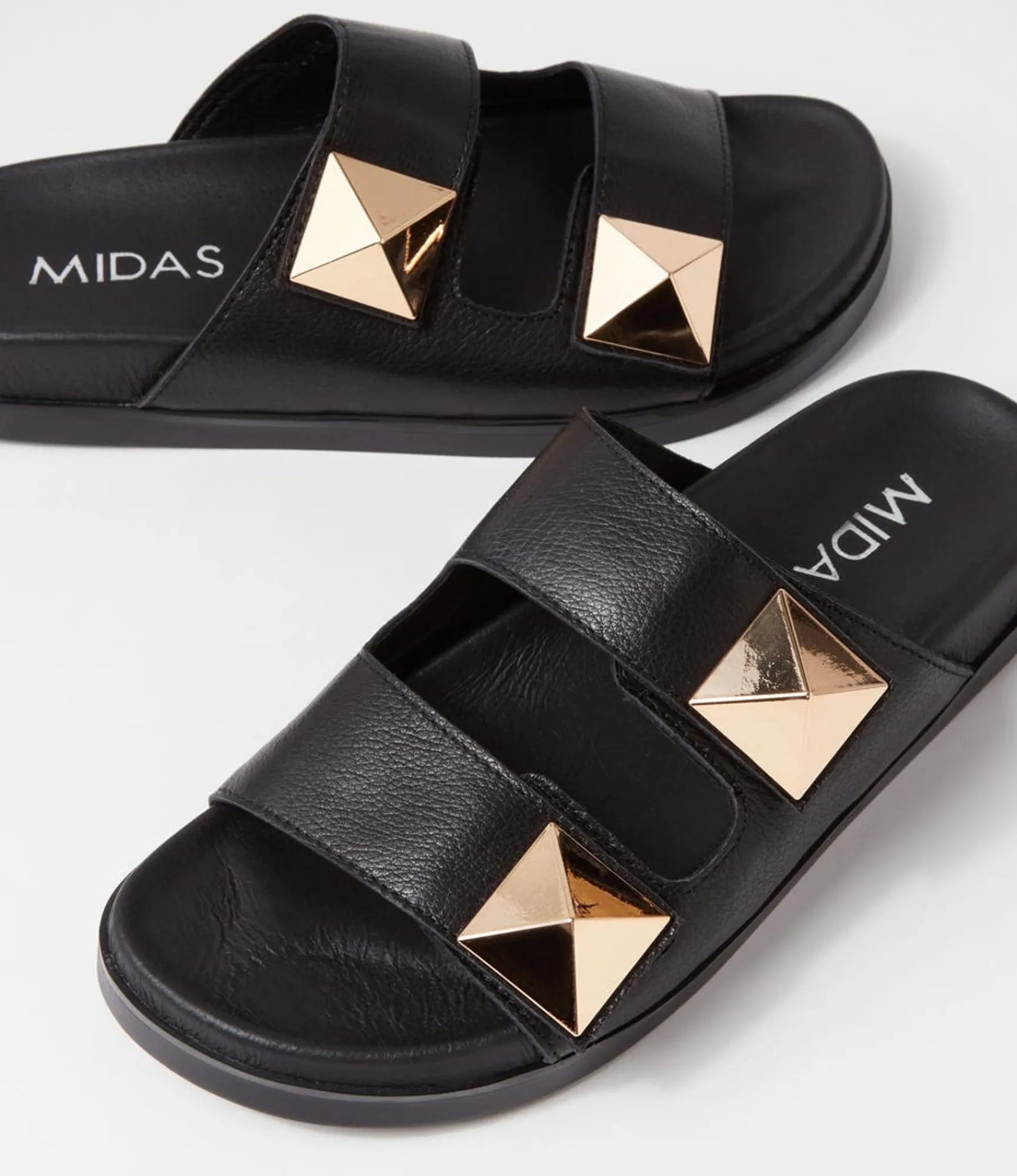Clearance Midas Shoes Readings Black Leather Slides