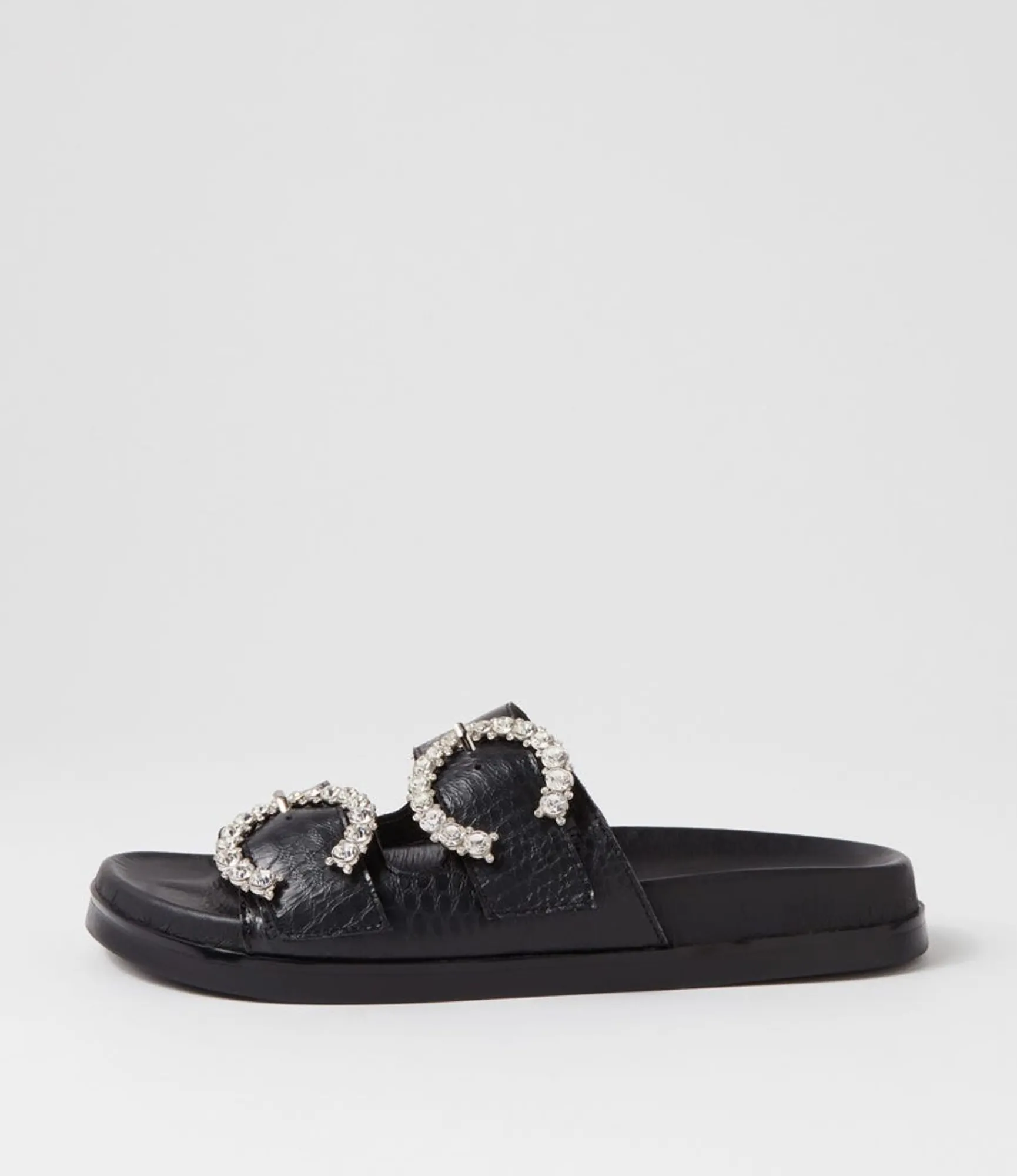 Sale Midas Shoes Renny Black Croc Leather Slides