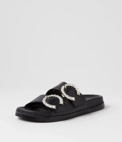 Sale Midas Shoes Renny Black Croc Leather Slides