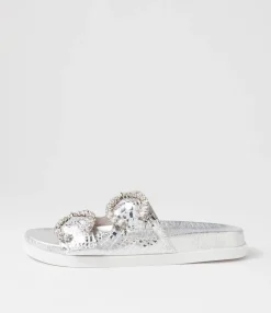 Cheap Midas Shoes Renny Silver Croc Leather Slides