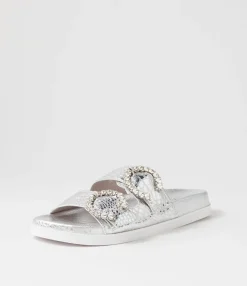 Cheap Midas Shoes Renny Silver Croc Leather Slides