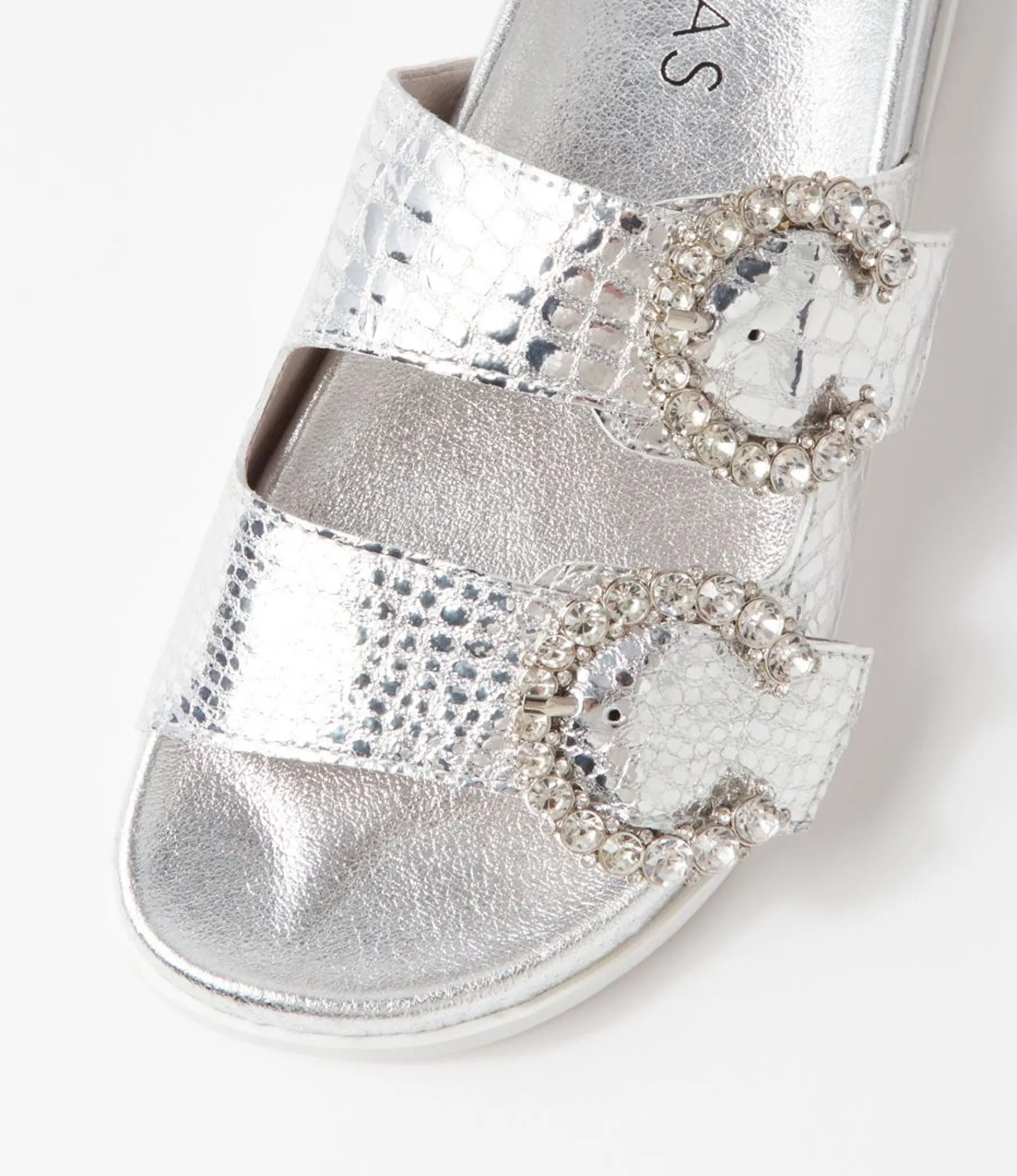 Cheap Midas Shoes Renny Silver Croc Leather Slides