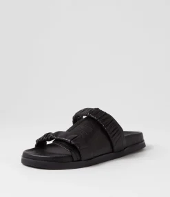 Fashion Midas Shoes Reski Black Leather Slides