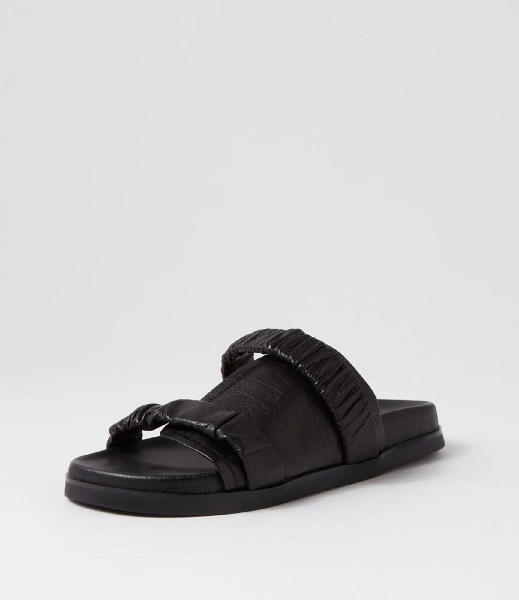 Fashion Midas Shoes Reski Black Leather Slides