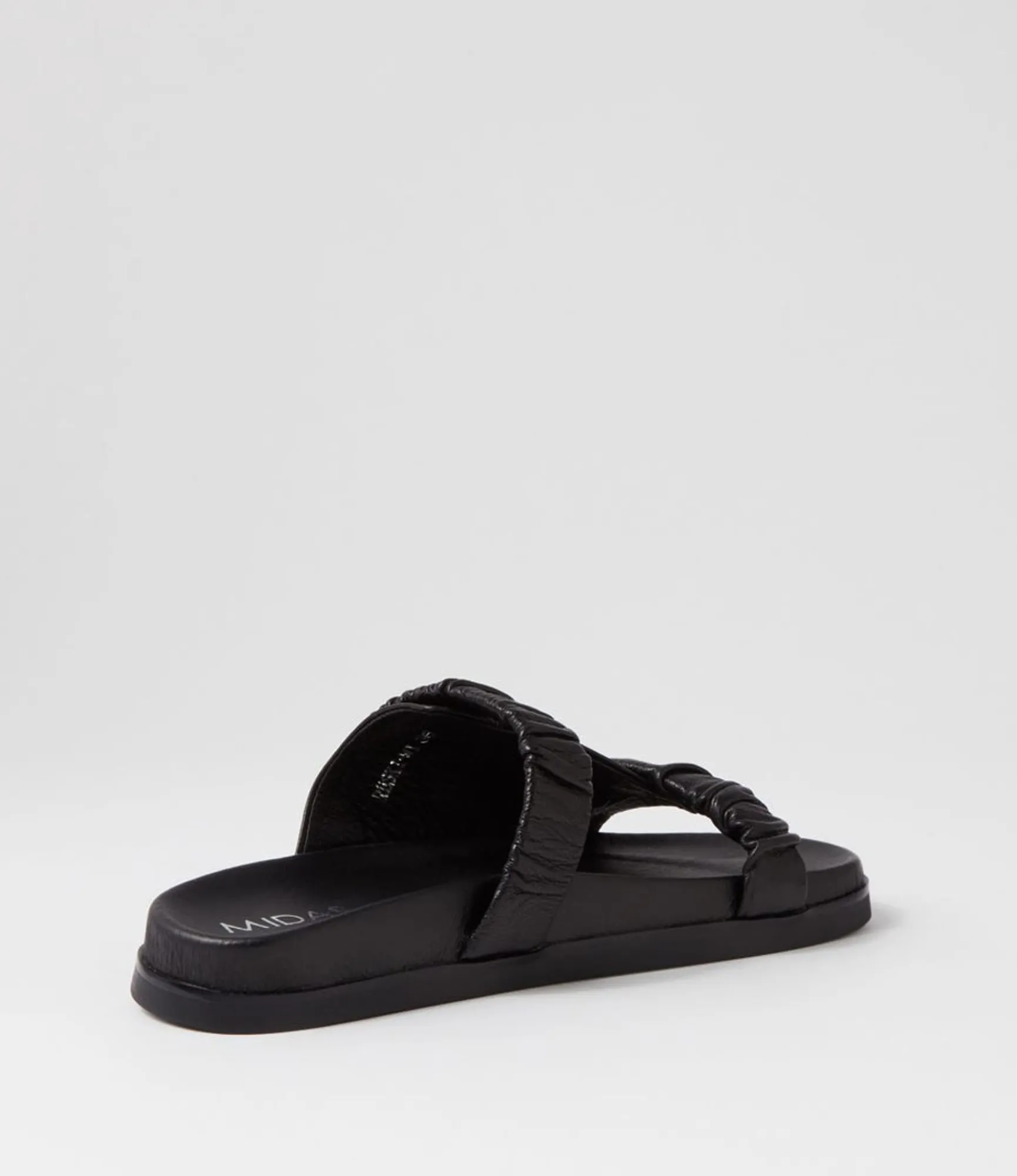 Fashion Midas Shoes Reski Black Leather Slides