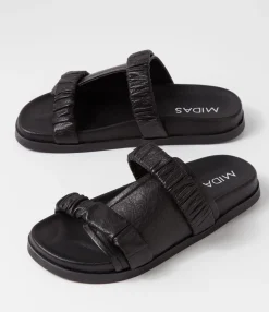 Fashion Midas Shoes Reski Black Leather Slides