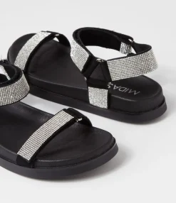 Hot Midas Shoes Rolton Black Silver Suede Jewels Sandals