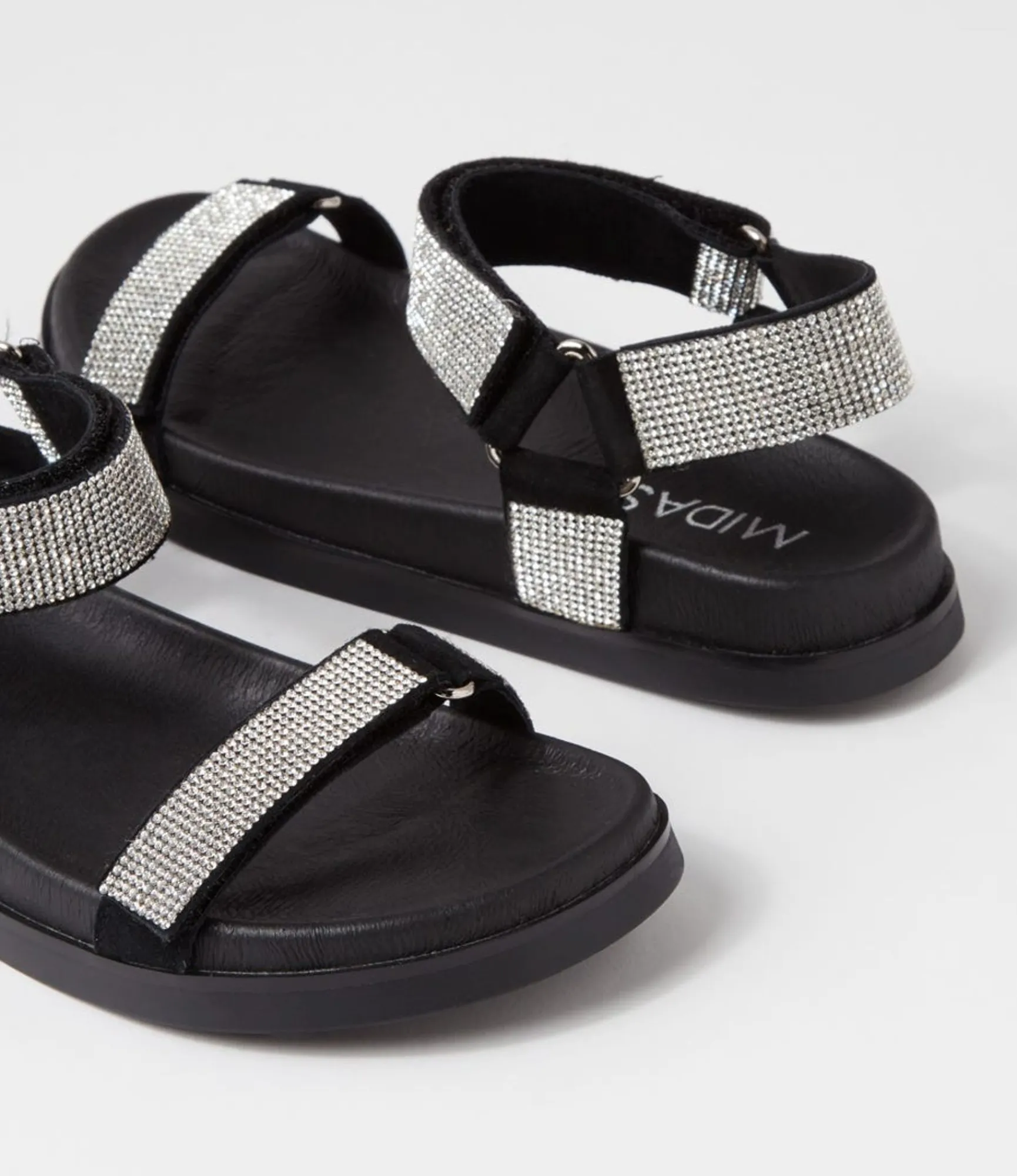 Hot Midas Shoes Rolton Black Silver Suede Jewels Sandals