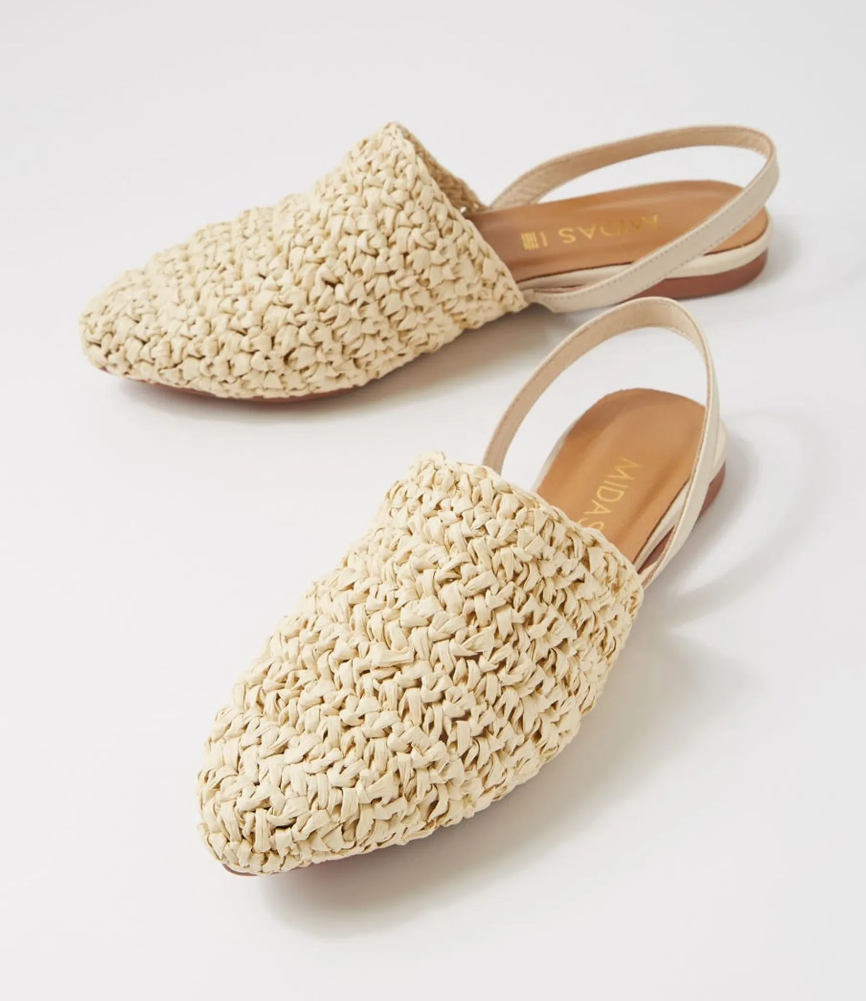 Outlet Midas Shoes Roye Beige Weave Leather Flat Shoes