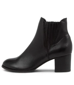 Fashion Midas Shoes Saniti Black Leather Ankle Boots Black Heel