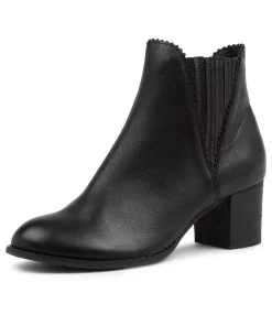 Fashion Midas Shoes Saniti Black Leather Ankle Boots Black Heel