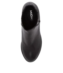 Fashion Midas Shoes Saniti Black Leather Ankle Boots Black Heel