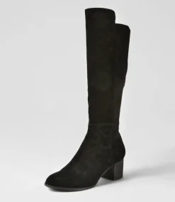 Cheap Midas Shoes Settin Black Suede Stretch Microsuede Knee High Boots