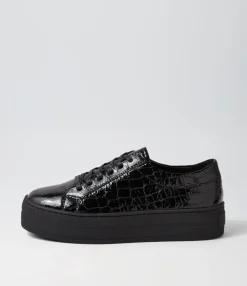 Store Midas Shoes Shelby Black Shine Croc Leather Sneakers