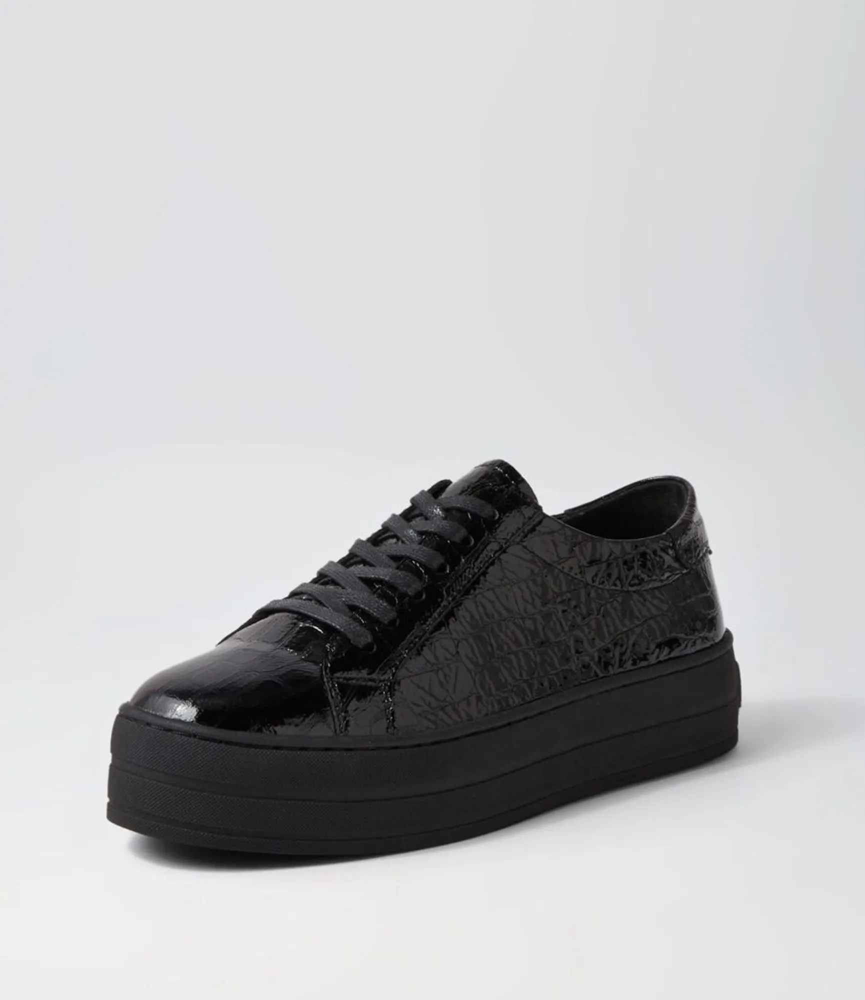 Store Midas Shoes Shelby Black Shine Croc Leather Sneakers