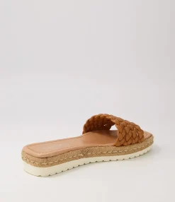New Midas Shoes Shelles Dark Tan Leather Slides
