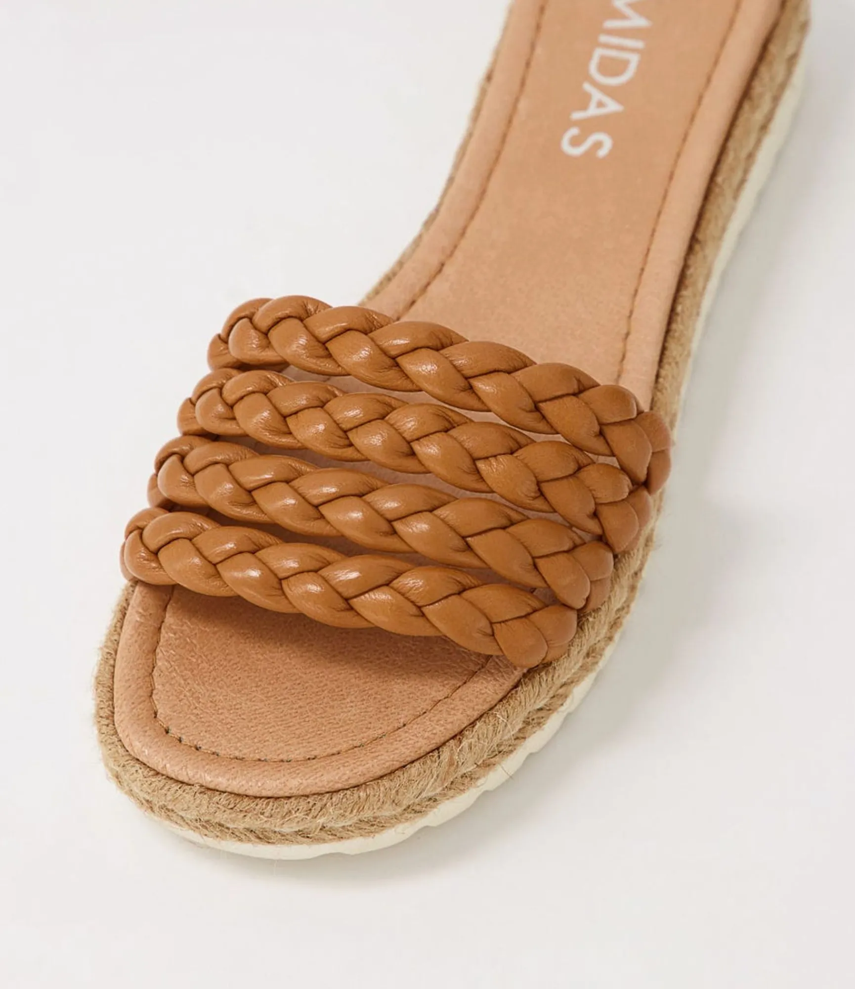 New Midas Shoes Shelles Dark Tan Leather Slides