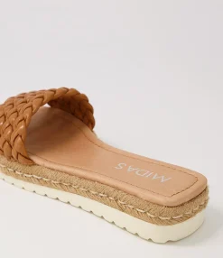 New Midas Shoes Shelles Dark Tan Leather Slides