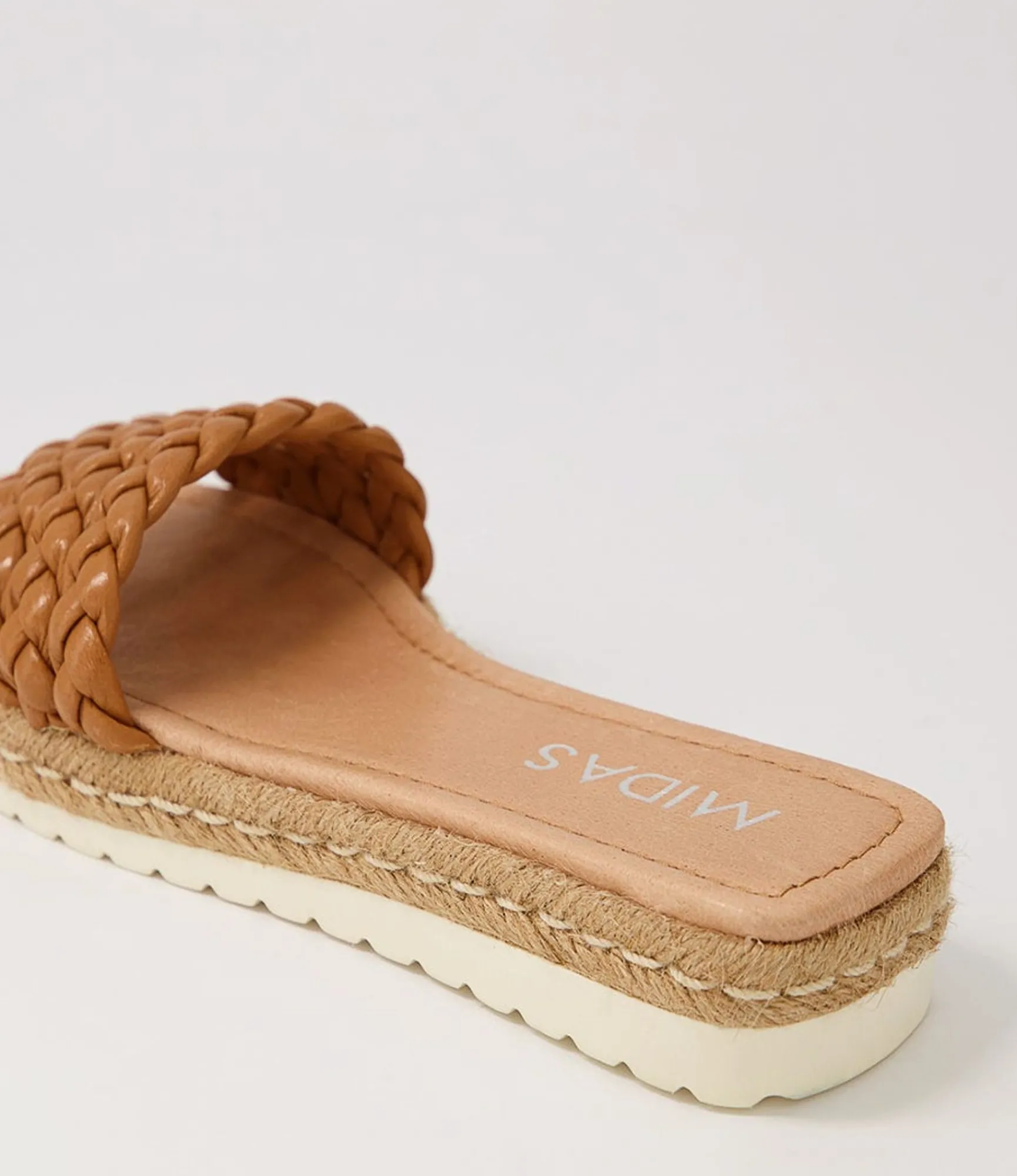 New Midas Shoes Shelles Dark Tan Leather Slides