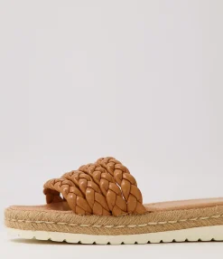 New Midas Shoes Shelles Dark Tan Leather Slides