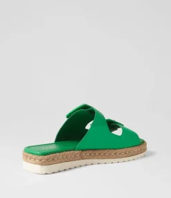 Clearance Midas Shoes Singe Bright Emerald Leather Buckle Slides