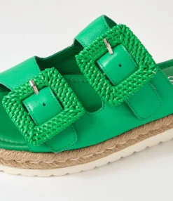 Clearance Midas Shoes Singe Bright Emerald Leather Buckle Slides
