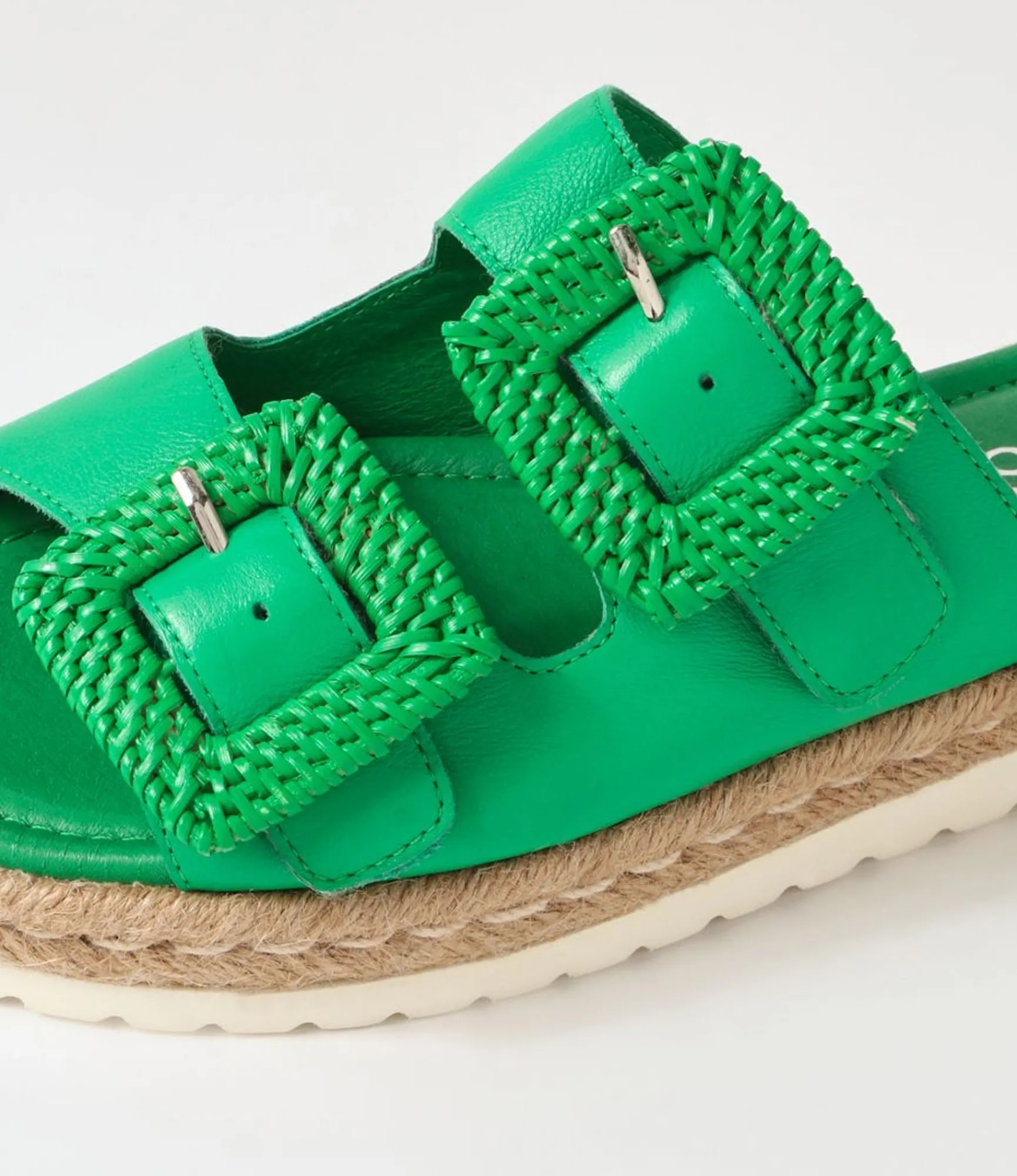 Clearance Midas Shoes Singe Bright Emerald Leather Buckle Slides