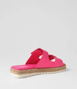 Cheap Midas Shoes Singe Hot Pink Leather Buckle Slides
