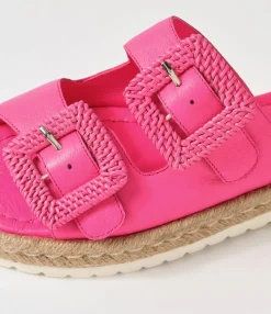Cheap Midas Shoes Singe Hot Pink Leather Buckle Slides