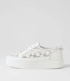 Cheap Midas Shoes Sirena White Leather Flower Sneakers