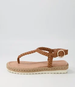 New Midas Shoes Stanford Dark Tan Leather Sandals