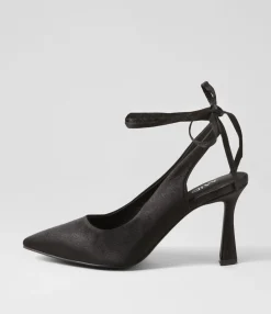 Fashion Midas Shoes Tatia Black Satin Pump Heels