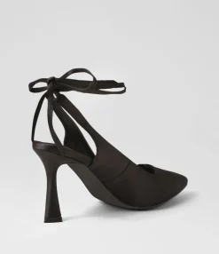 Fashion Midas Shoes Tatia Black Satin Pump Heels
