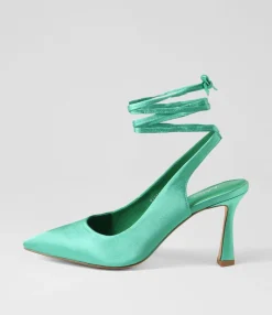 Outlet Midas Shoes Tatia Green Satin Heels