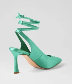 Outlet Midas Shoes Tatia Green Satin Heels