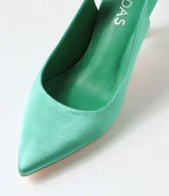 Outlet Midas Shoes Tatia Green Satin Heels