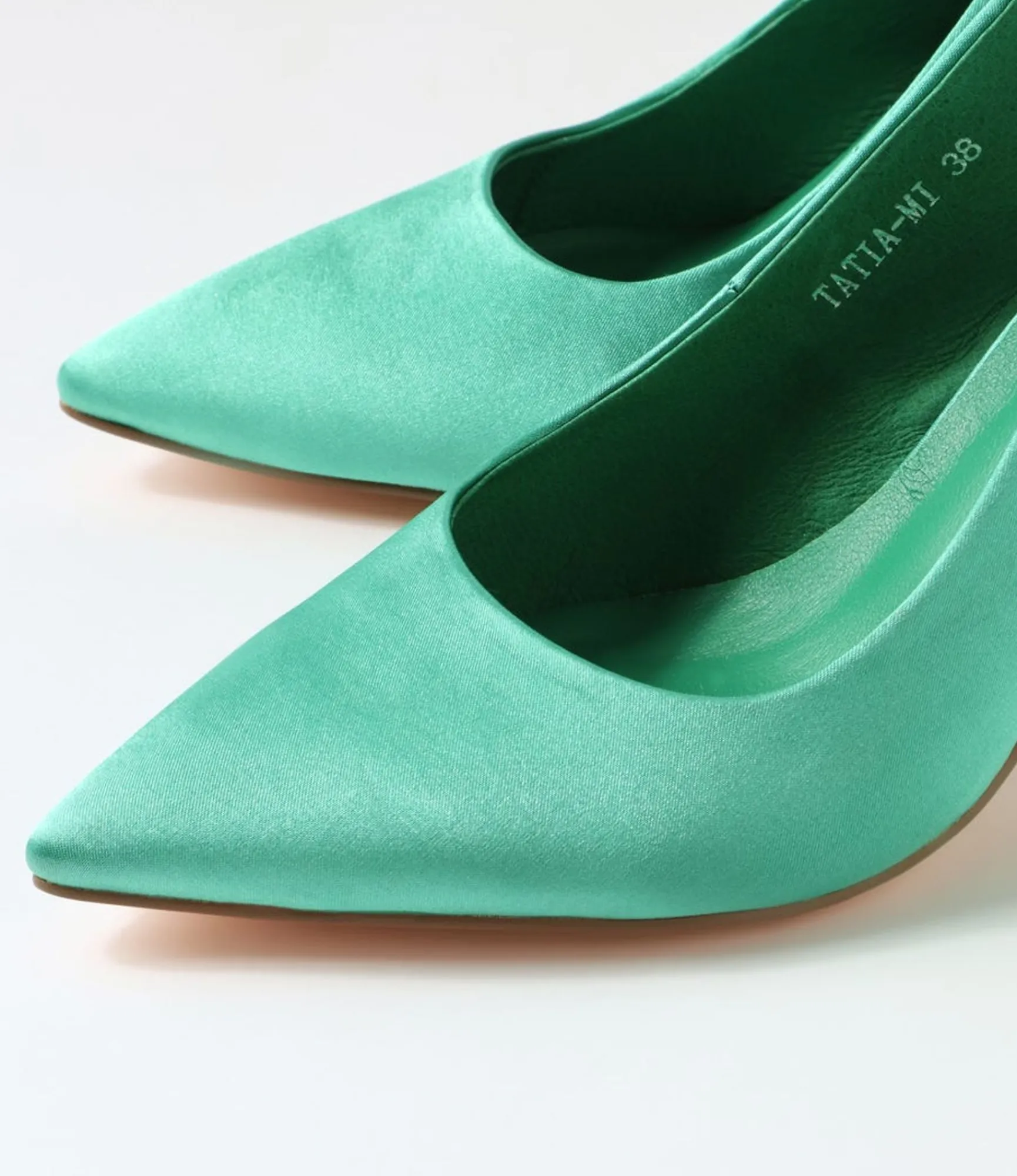 Outlet Midas Shoes Tatia Green Satin Heels