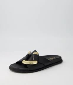 Shop Midas Shoes Tavie Black Leather Slides