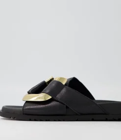 Shop Midas Shoes Tavie Black Leather Slides