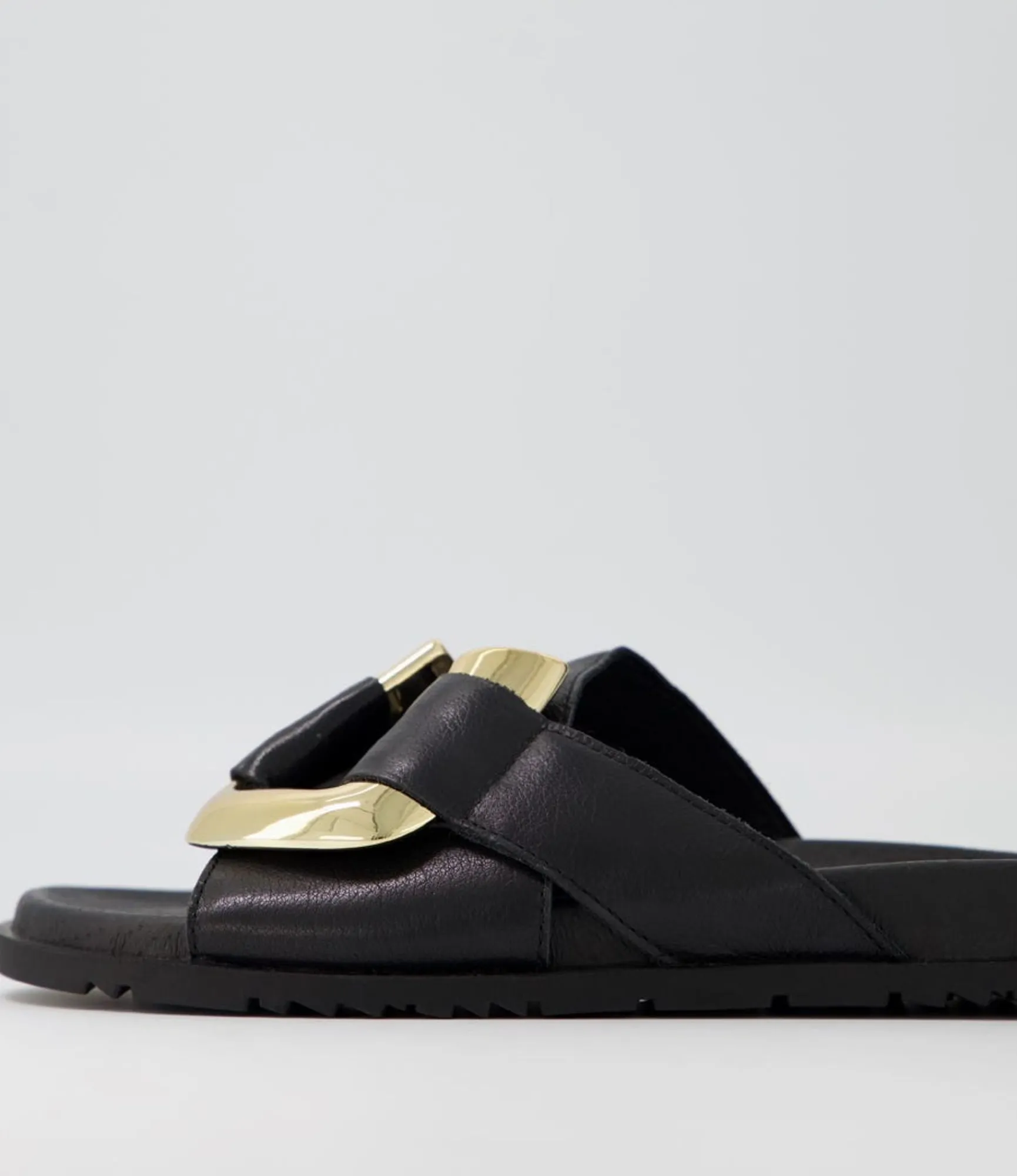 Shop Midas Shoes Tavie Black Leather Slides
