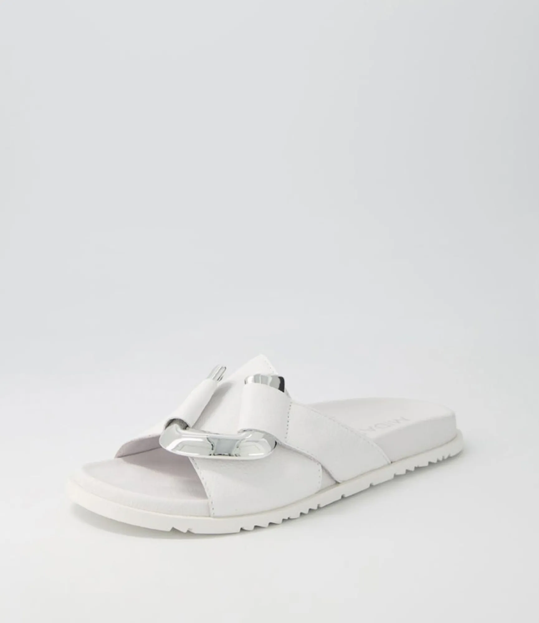 Best Sale Midas Shoes Tavie White Leather Slides