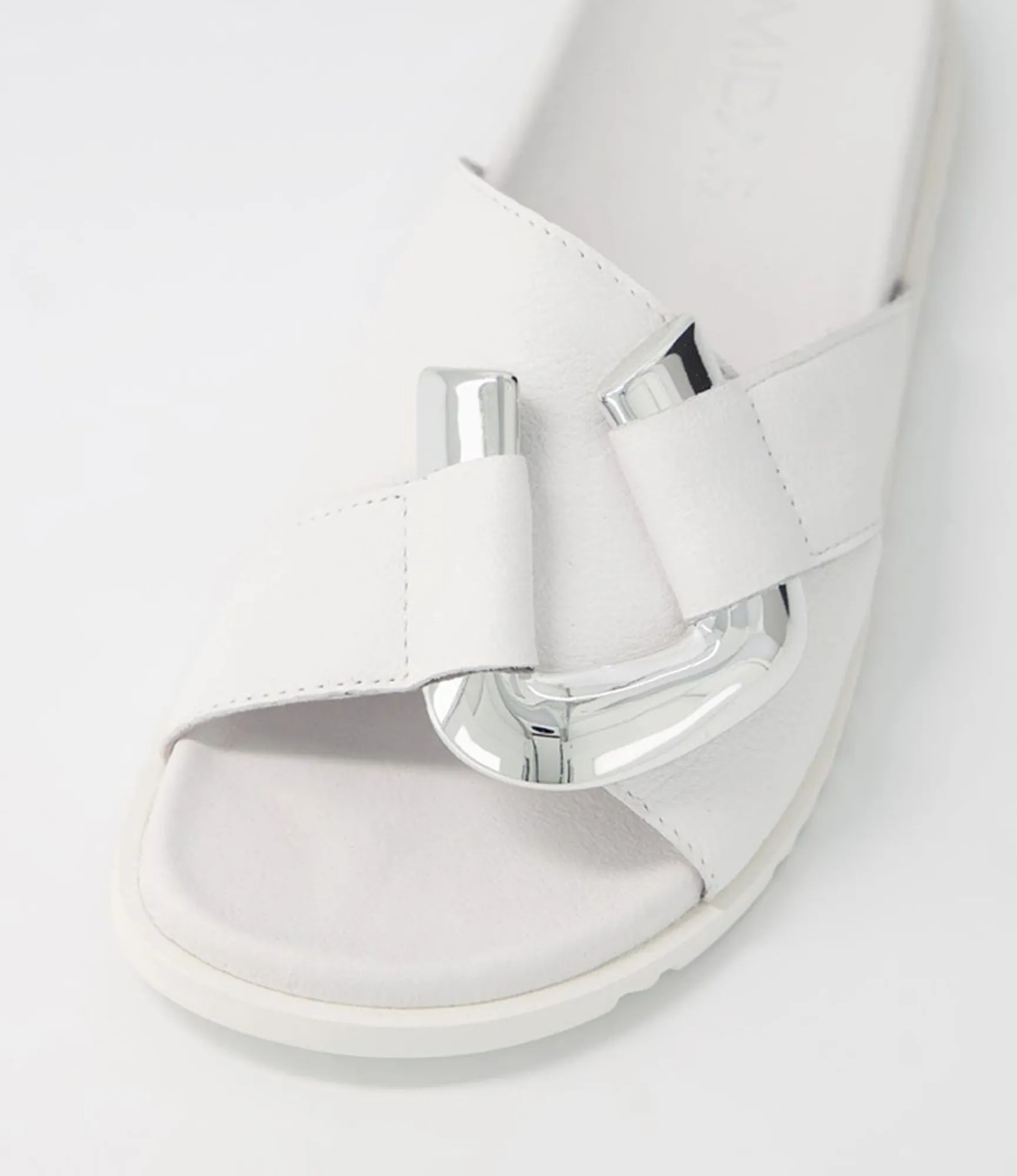 Best Sale Midas Shoes Tavie White Leather Slides