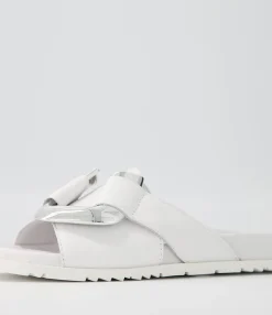 Best Sale Midas Shoes Tavie White Leather Slides