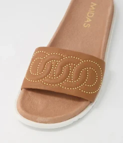 Discount Midas Shoes Tellme Dark Tan Leather Slides