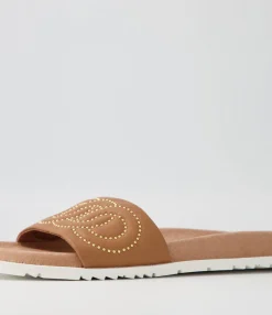 Discount Midas Shoes Tellme Dark Tan Leather Slides