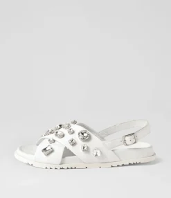 Fashion Midas Shoes Tibbs White Silver Jewels Leather Sandals